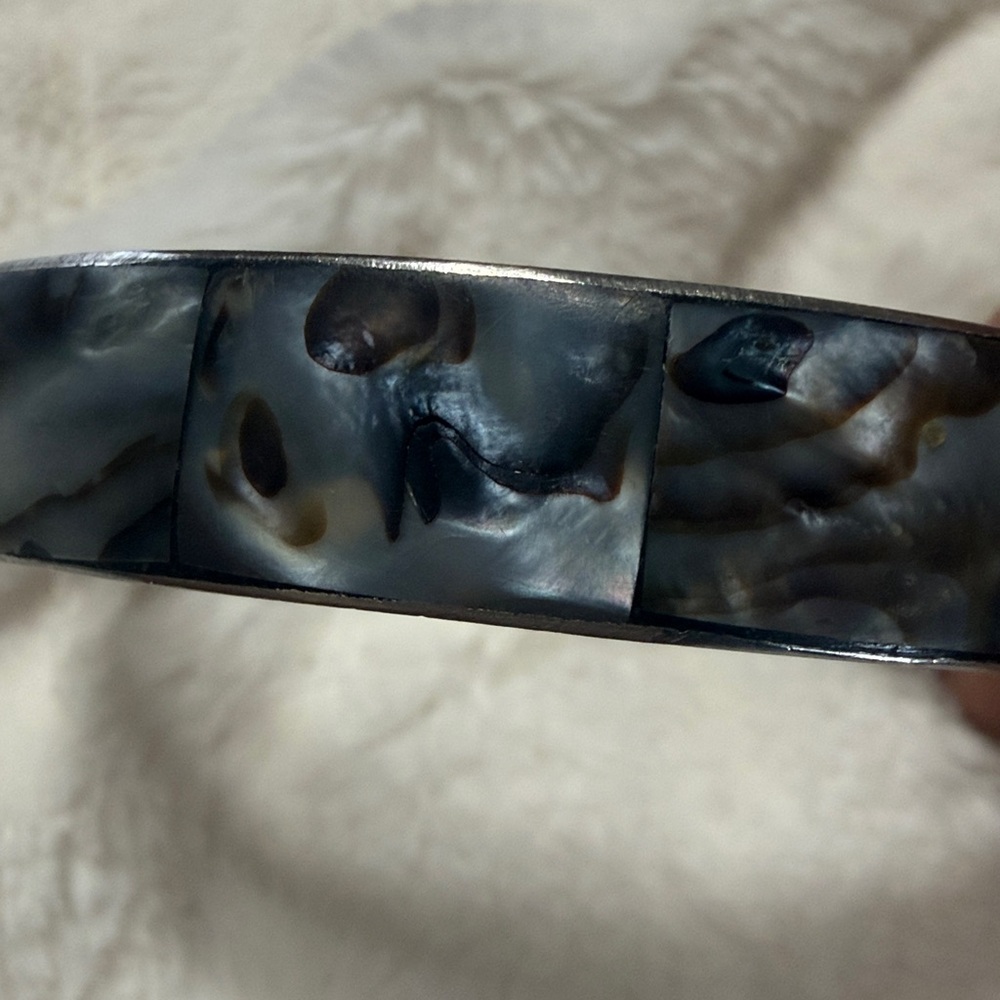 Silver-tone Bangle Bracelet with Abalone Shell Inlay